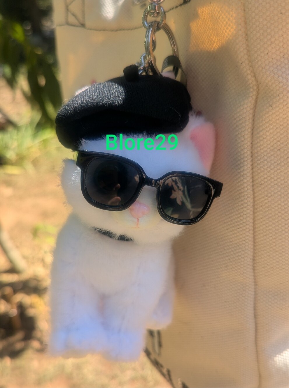 Choupette with sunglasses Cat Faux Fur. Oversized Bag Charm.